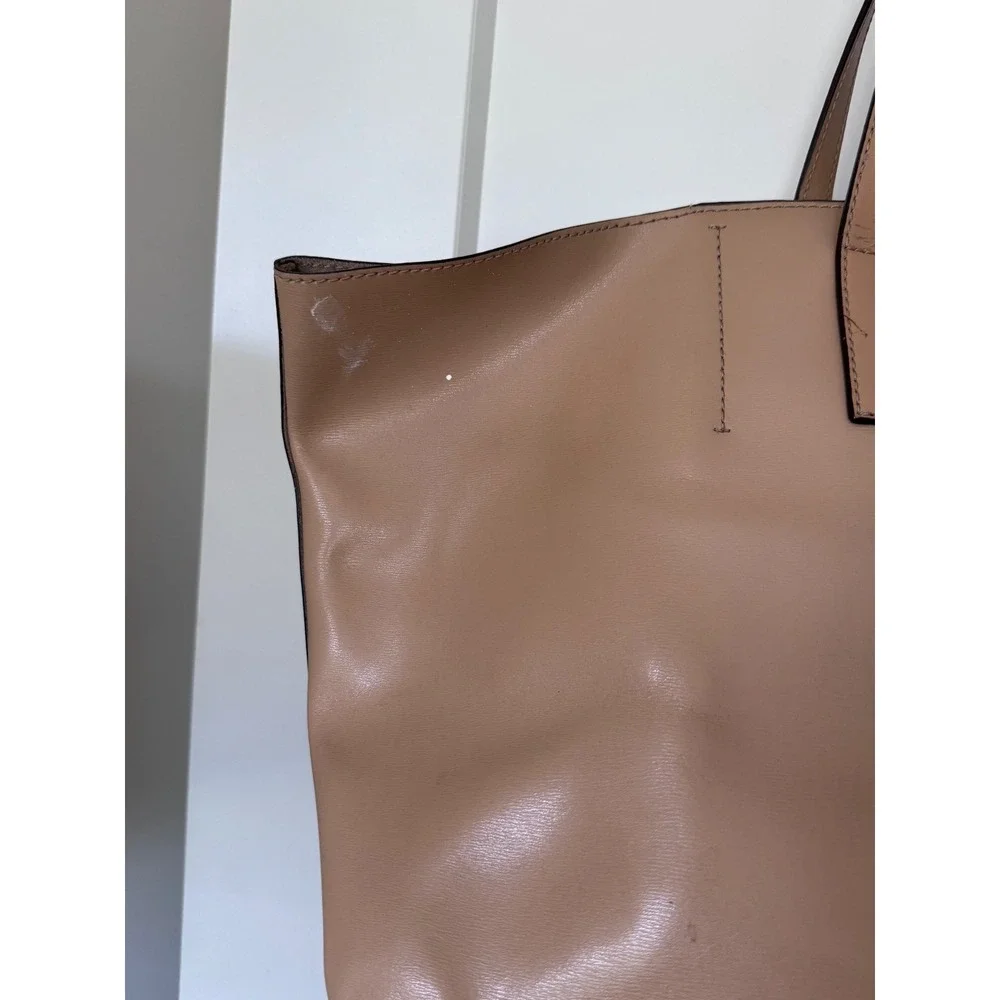 Michael Kors Large Tan Leather Tote Bag Shoulder Carryall Beige Silver Logo